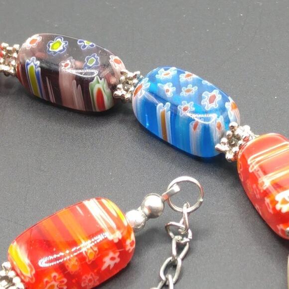 Large Bead Millefiori Lamp Work Murano Glass Necklace, 18 Inches - Picture 7 of 11